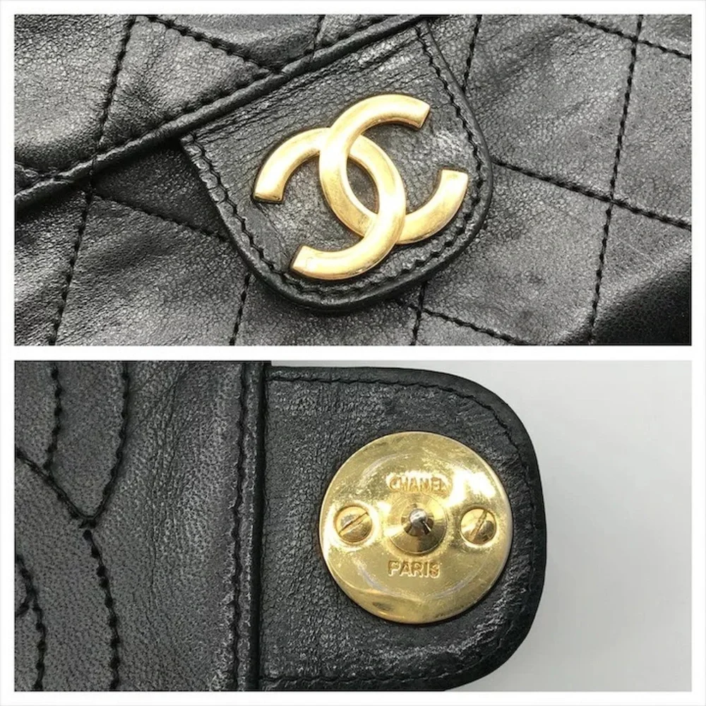 Authentic CHANEL black lambskin single flap classic 24k gold hardware bag